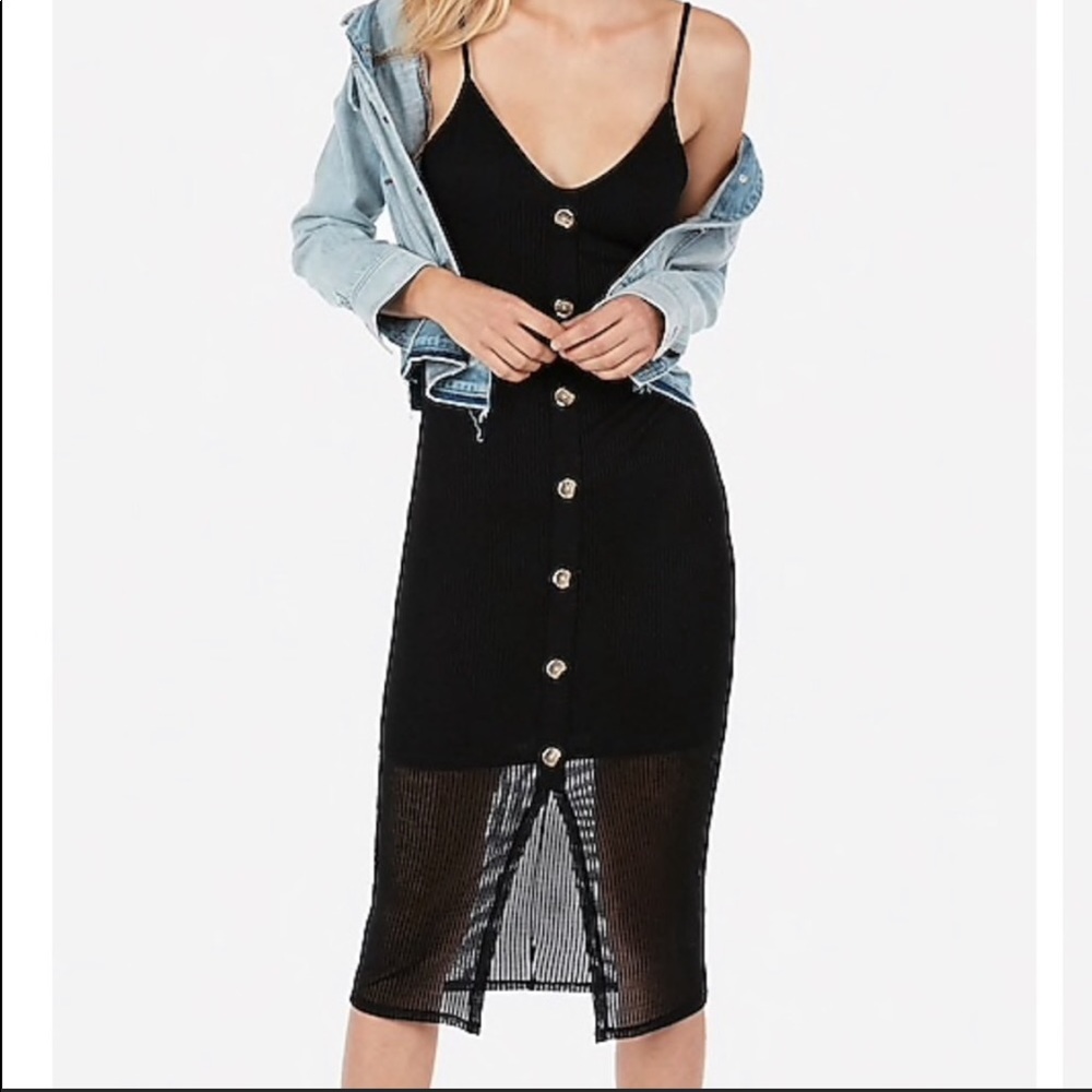 Express ribbed button front midi dress xs